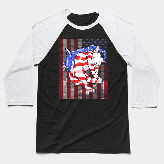 Cat American Flag Usa Paws Patriotic 4th Of July Baseball T-Shirt by Jannysingle